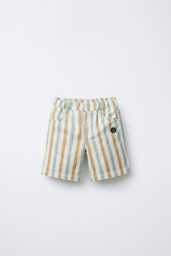 ZARA ШОРТЫ-БЕРМУДЫ В ПОЛОСКУ С ВЫШИВКОЙ, РАЗНОЦВЕТНЫЙ