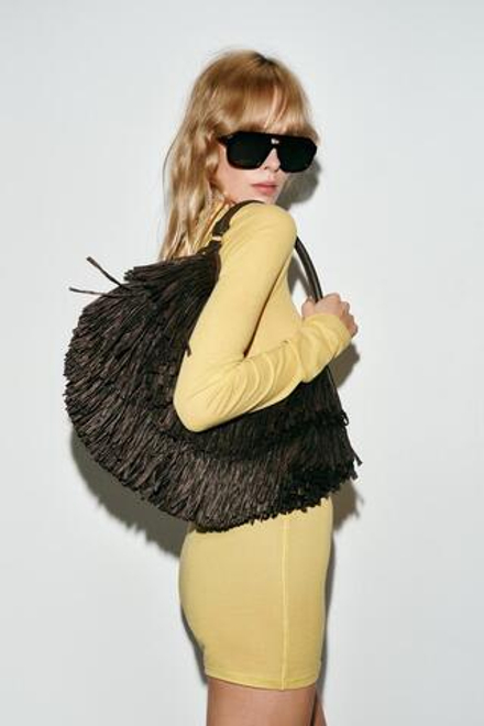 ZARA СУМКА С БАХРОМОЙ, ШОКОЛАДНЫЙ