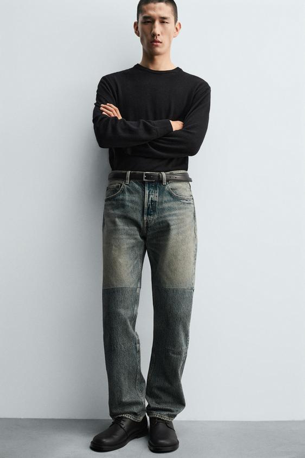 ZARA ДЖИНСЫ STRAIGHT FIT СО ШВАМИ, СИНИЙ