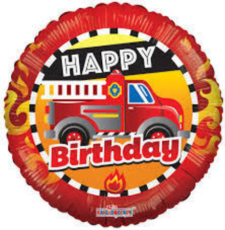 Шар Ф 18" Круг Happy birthday! Пожарная машина 45 см Д31