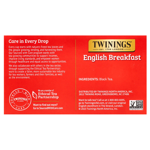 Twinings, Pure Black Tea, English Breakfast, 50 чайных пакетиков, 100 г (3,53 унции)