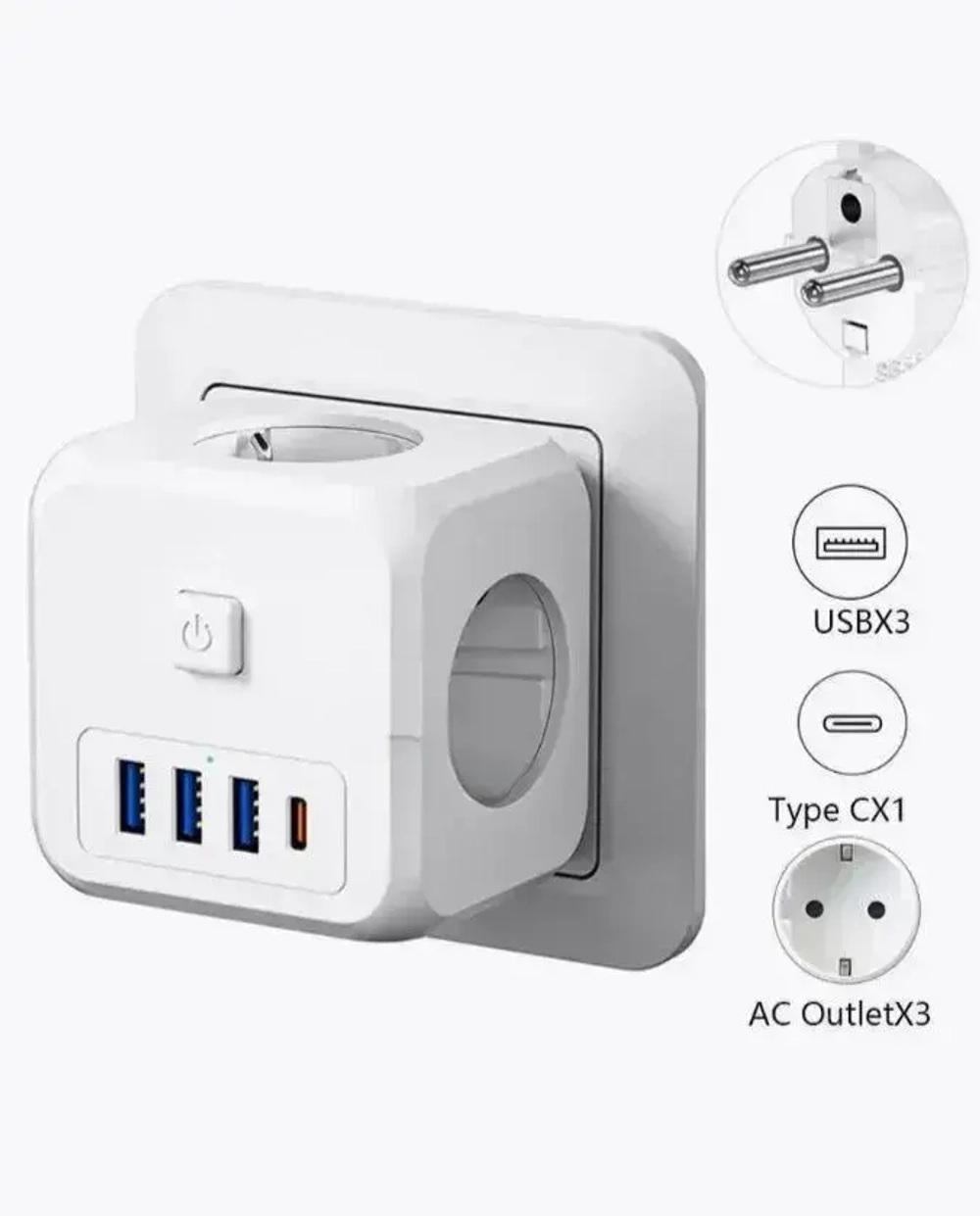 Куб 3 розетки 3 usb 1 Type-c