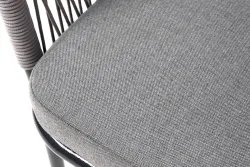 "Марсель" стул плетеный из роупа, каркас алюминий темно-серый (RAL7024) муар, роуп светло-серый круглый, ткань светло-серая