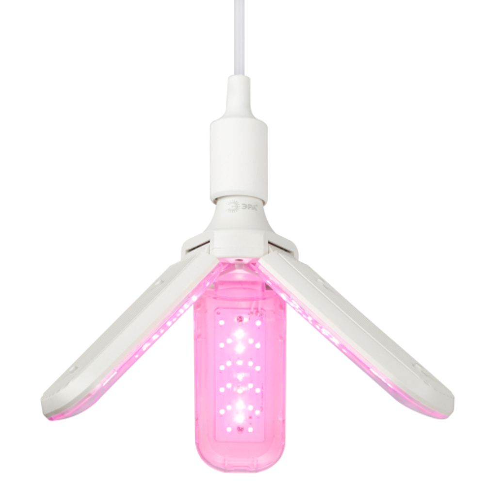 Фитолампа для растений светодиодная ЭРА FITO-24W-RB-E27-FOLD 3-х лепестковая красно-синего спектра 24 Вт Е27