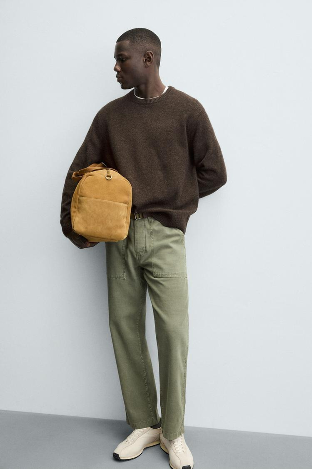 ZARA СВИТЕР КЛАССИЧЕСКОГО КРОЯ ИЗ СМЕСОВОЙ ШЕРСТИ, КОРИЧНЕВЫЙ МЕЛАНЖ