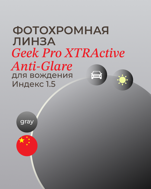 Фотохромная линза для вождения Geek Pro XTRActive Anti-Glare 1.5 Gray