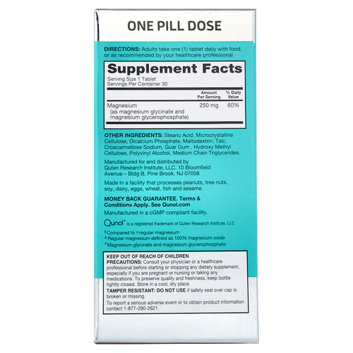 Qunol, Ultra Magnesium, 250 мг, 30 таблеток, покрытых оболочкой
