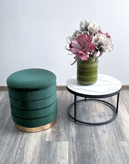 Пуф для гостиной ФРЕД зеленый #19, велюр / золотой каркас