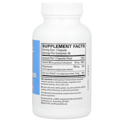 Terry Naturally, биоактивный комплекс магния с P-5-P и цинком, 60 капсул