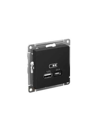 Розетка USB AtlasDesign тип A+C 5В/2.4А 2х5В/1.2А механизм карбон SE ATN001039