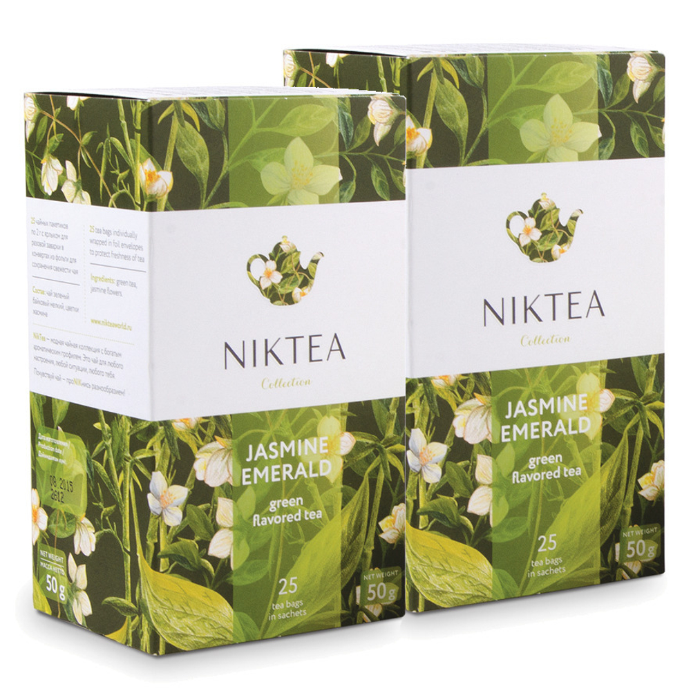 Niktea Jasmine Emerald / Жасмин Эмеральд, чай зелёный в пакетиках, 2 x 25 шт.