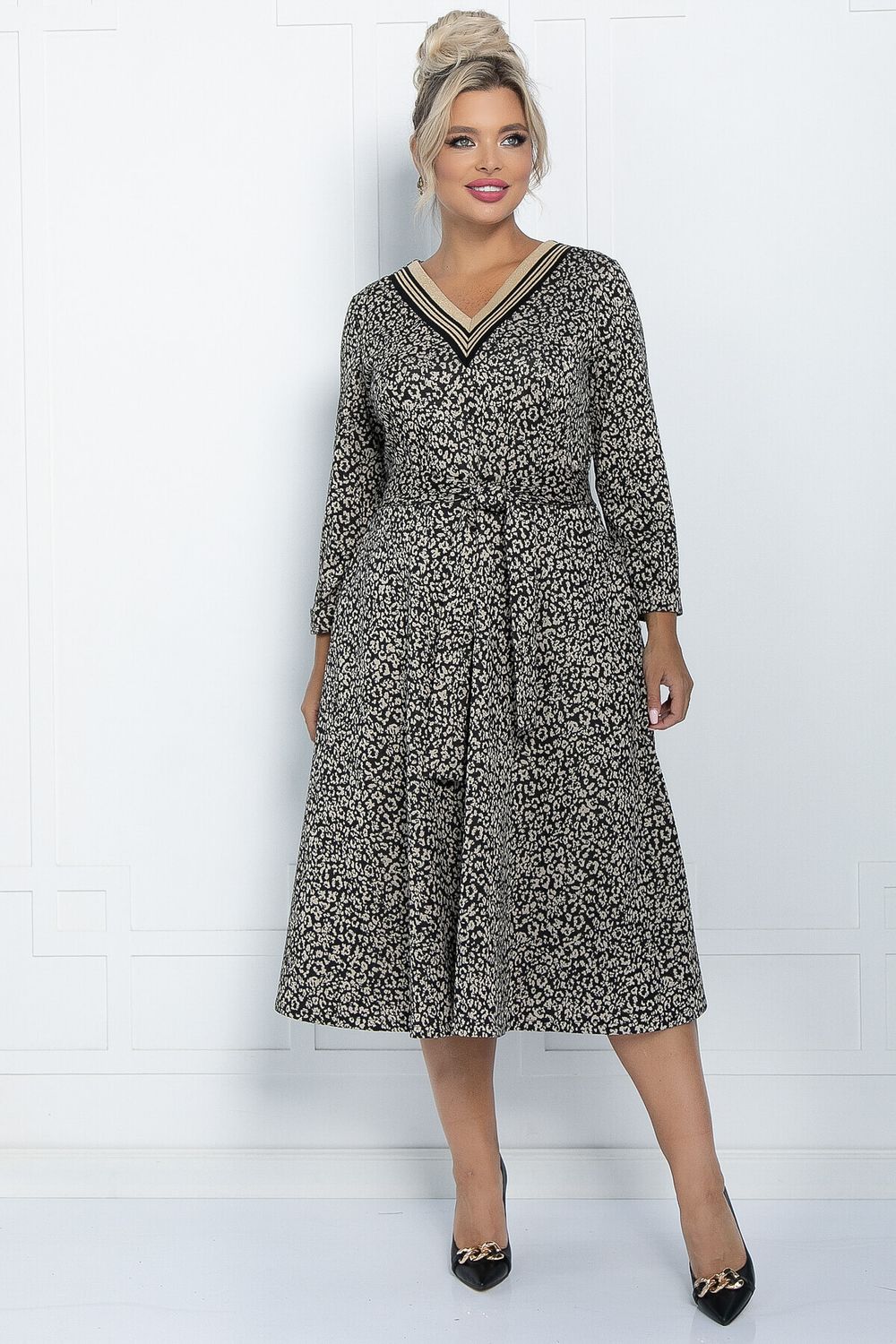 Платье Осенняя история (черно-бежевое) П11229 LT Collection