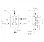 Встраиваемый смеситель для ванны и душа 3 выхода DRAKO 331503SNM С ВНУТРЕННЕЙ ЧАСТЬЮ