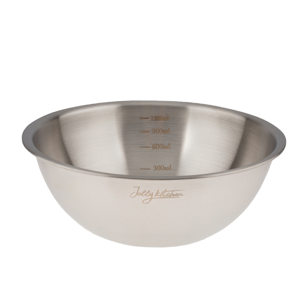 Миска-салатник Jolly Kitchen c мерной шкалой, 19,5 см, нержавеющая сталь, 1,3 л, матовый/глянец