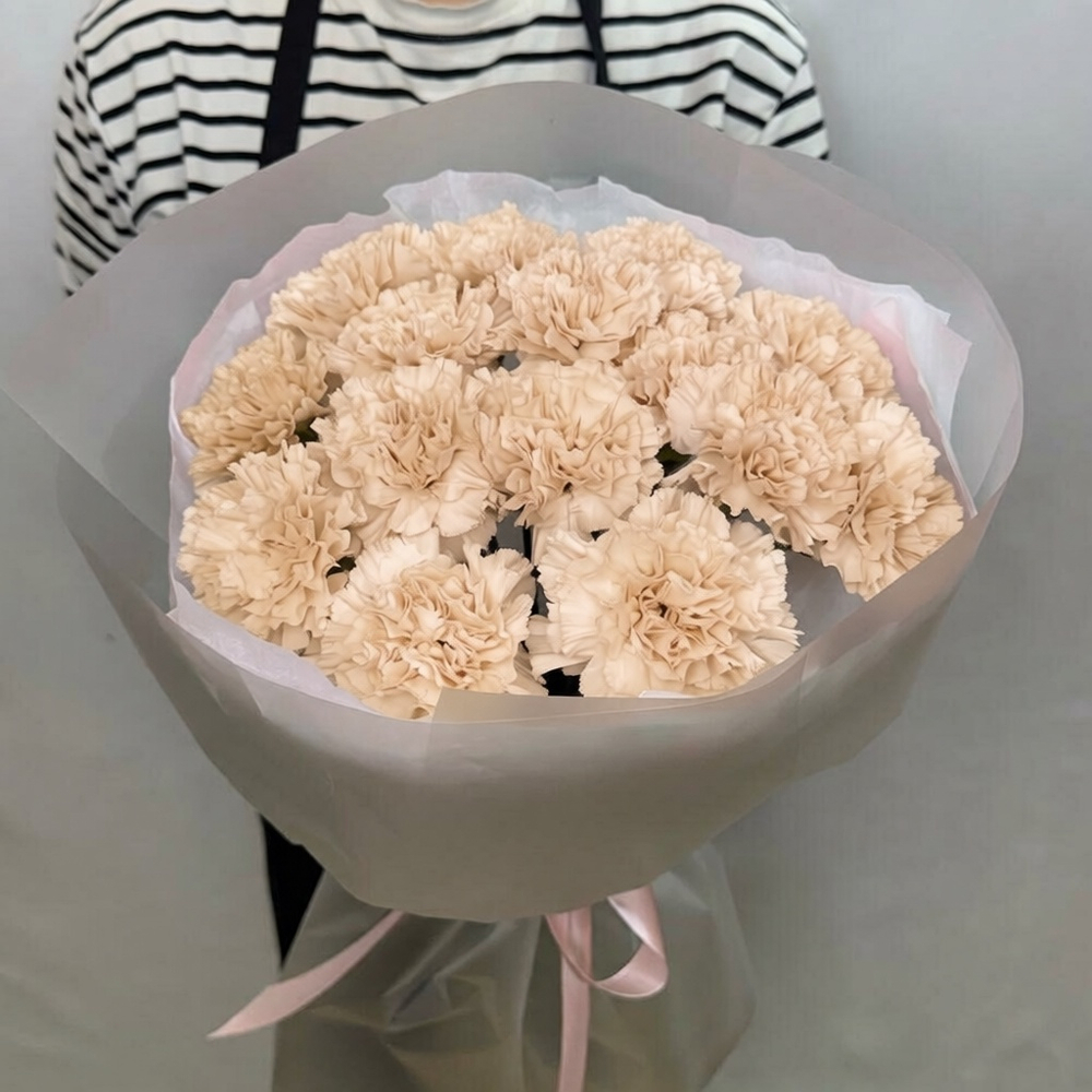 Букет из 15 бежевых гвоздик