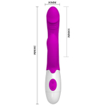 Лиловый вибратор-кролик Andre с функцией волны в клиторальном отростке - 20,5 см.