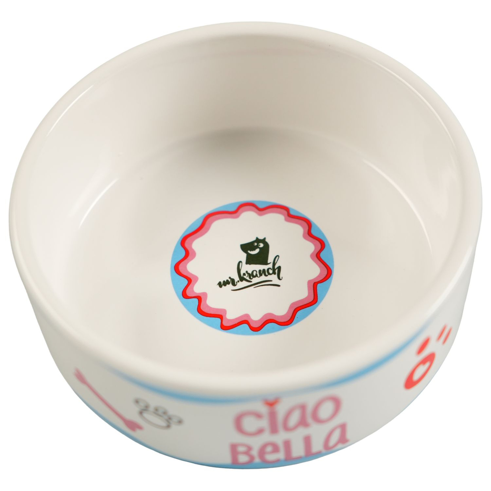 Mr.Kranch миска керамическая для собак, 420 мл, розовая "Чао Белла"