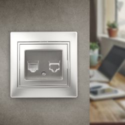 Розетка Intro Plano 1-303-03 информационная RJ45, IP20, СУ, алюминий