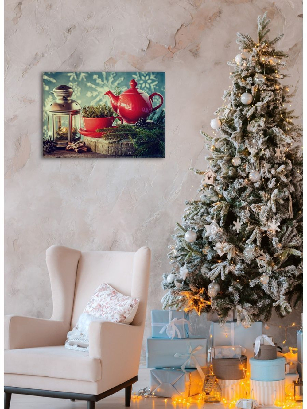 Картина на стекле, Картина на стену Ароматный чай, 40х28см Декор для дома, подарок