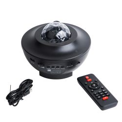 ULI-Q333 6W-RGBW BLACK Светодиодный светильник-проектор с Bluetooth. Проекция Звездное небо. Встроенный MP3 проигрыватель. 2 колонки. USB разъем. Пульт ДУ в-к. Черный. ТМ Volpe