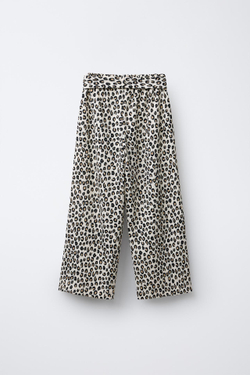 ZARA ТЕКСТУРНЫЕ БРЮКИ С РЕМНЕМ С АНИМАЛИСТИЧЕСКИМ ПРИНТОМ, ЛЕОПАРДОВЫЙ