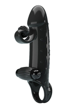 Черная вибронасадка на пенис с подхватом мошонки - 20 см. (Цвет: черный)