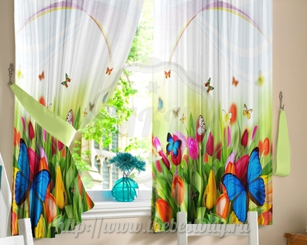 Фото-шторы для кухни: Бабочки (арт. L20-2002)  -  (145х160)х2 см.