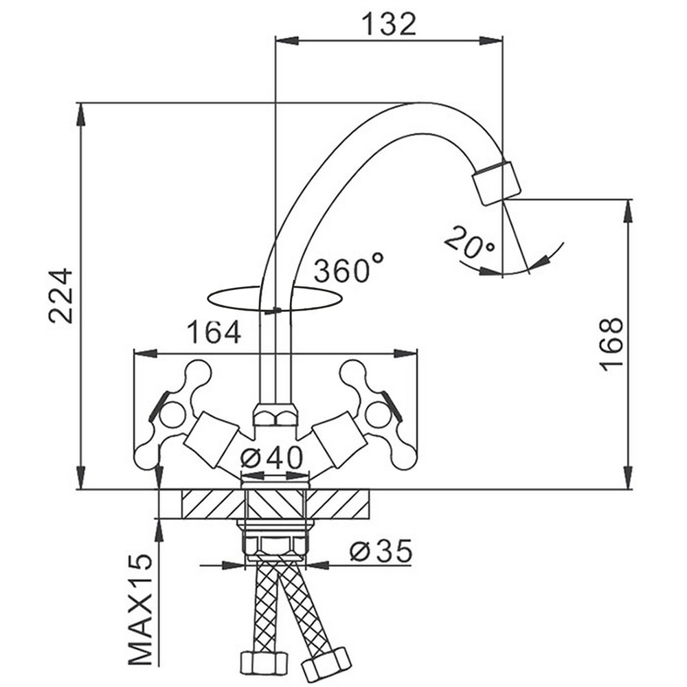 Смеситель для кухни 1/2 кер F4009-2 FRAP ПЕНТА (выс.пов.излив, п/гайку.ю хром, силумин)