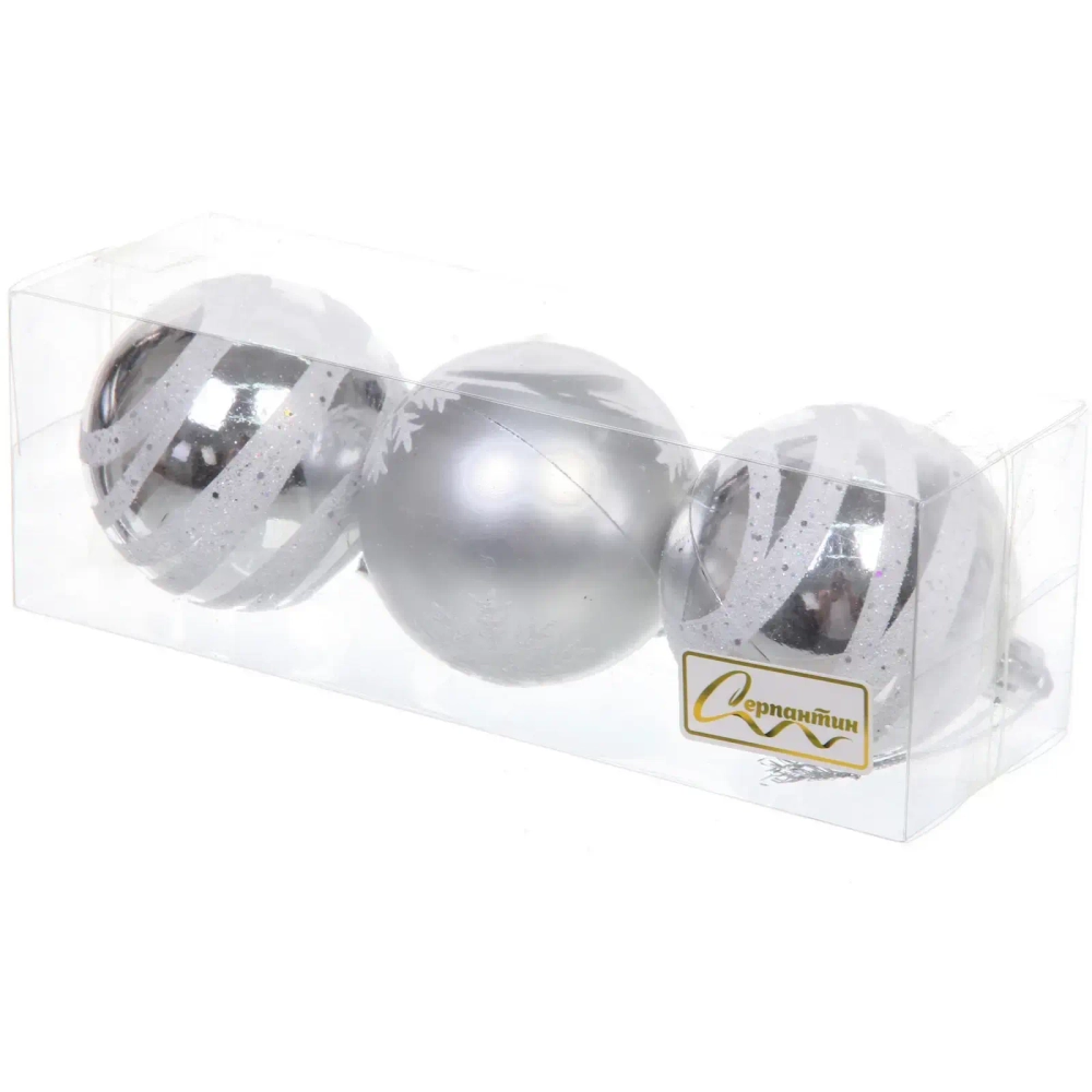 Новогодние шары 6 см (набор 3 шт) «Загадка», Серебро