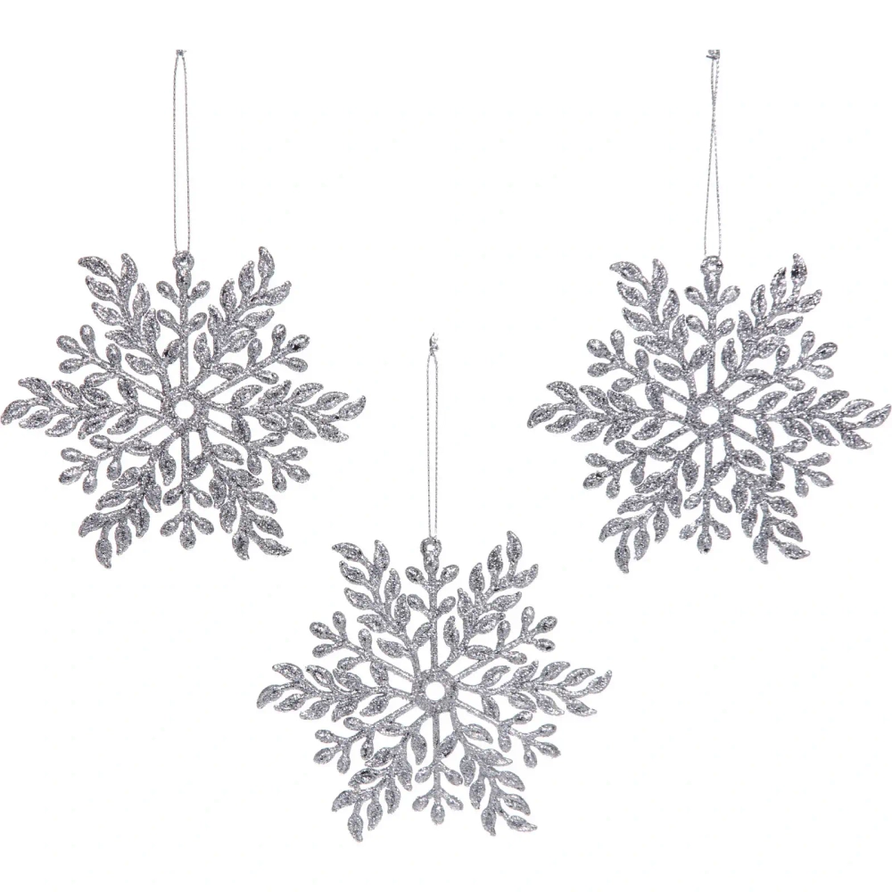 Подвеска «Волшебная снежинка» 11,5 см (набор 3 шт), Серебро