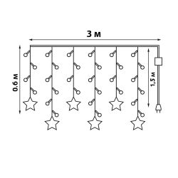 ULD-E3007-138-DTA WARM WHITE IP20 STARS-2 Занавес фигурный светодиодный. 3х0.7м. 138 светодиодов. Теплый белый свет. Провод прозрачный. TM Uniel