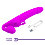 Лиловый безремневой страпон с вибрацией Zanini (Цвет: лиловый)