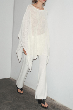 ZARA ТРИКОТАЖНОЕ ПОНЧО, БЕЛЫЙ