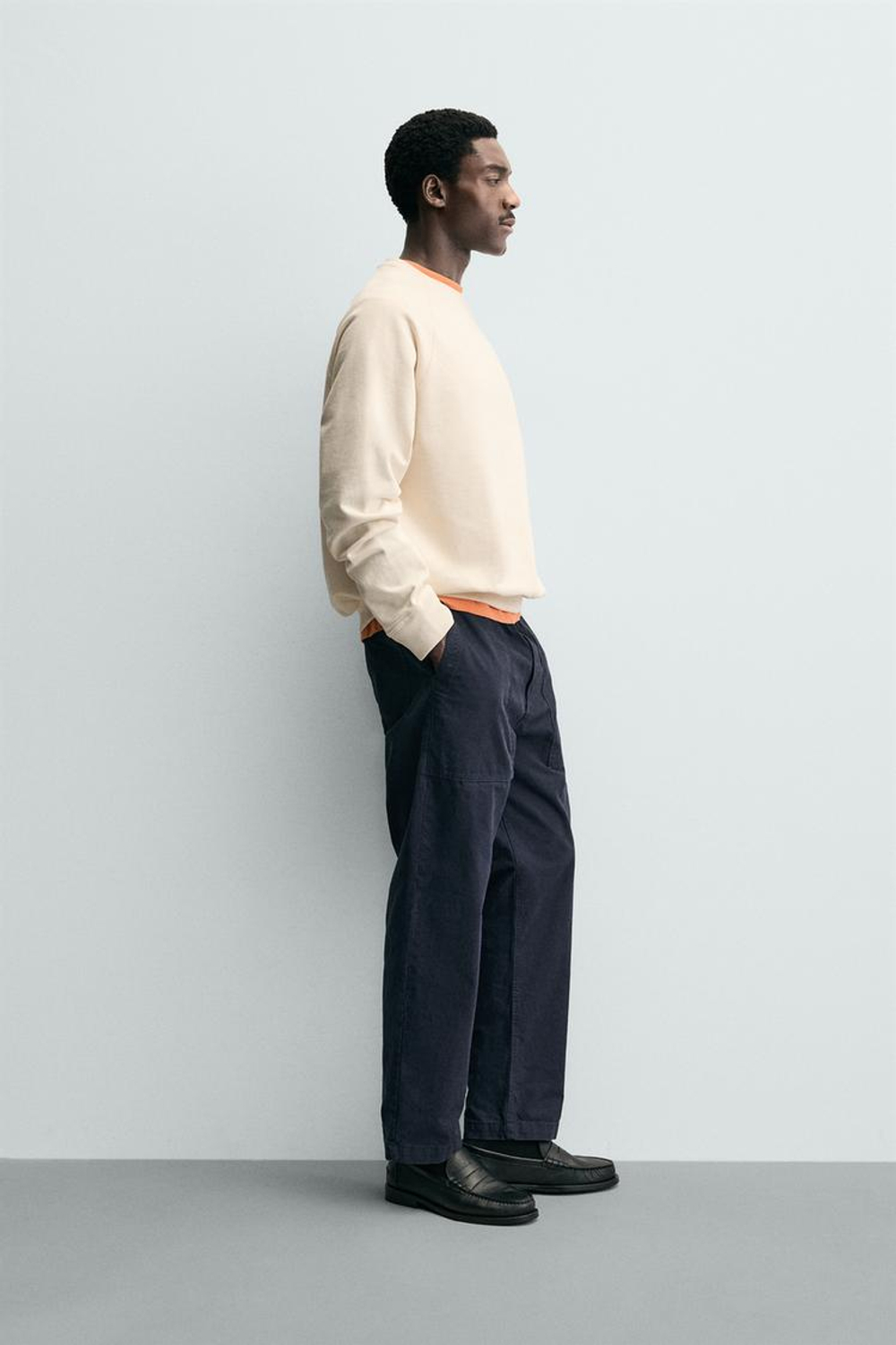 ZARA ТОЛСТОВКА С КРУГЛЫМ ВЫРЕЗОМ И ЭФФЕКТОМ ПОТЕРТОСТИ, ЭКРЮ