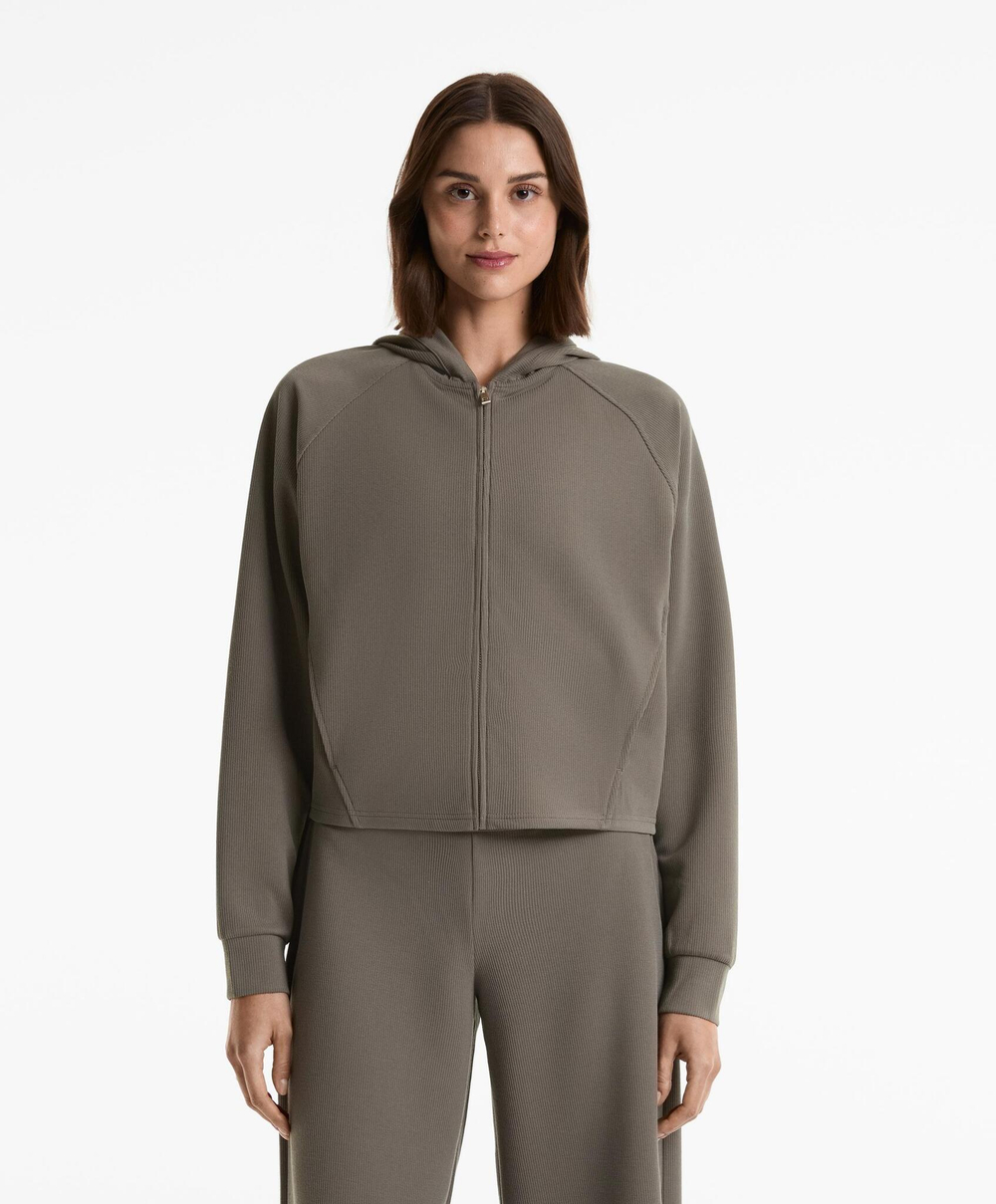 Oysho Толстовка с капюшоном в рубчик, угольный