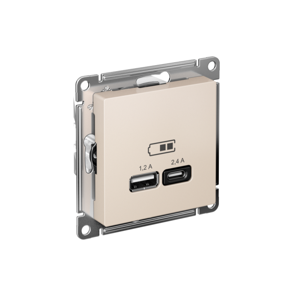 Розетка USB AtlasDesign тип A+C 5В/2.4А 2х5В/1.2А механизм беж. SE ATN000239