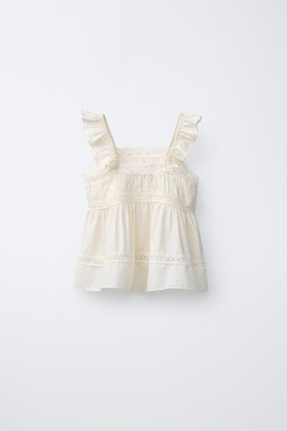 ZARA БЛУЗА С КРУЖЕВОМ, ЭКРЮ