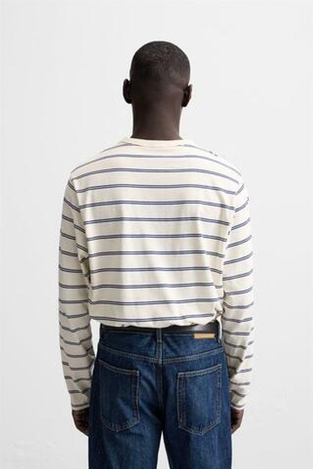 ZARA ФУТБОЛКА В ПОЛОСКУ, ЭКРЮ/СИНИЙ