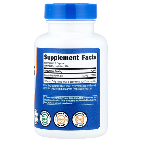 Nutricost, Витамин B2, 100 мг, 120 капсул