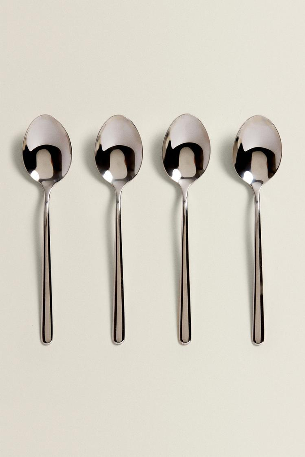 ZARA HOME БЛЕСТЯЩАЯ МЕТАЛЛИЧЕСКАЯ ДЕСЕРТНАЯ ЛОЖКА (НАБОР ИЗ 4 ПРЕДМЕТОВ), СЕРЕБРЯНЫЙ