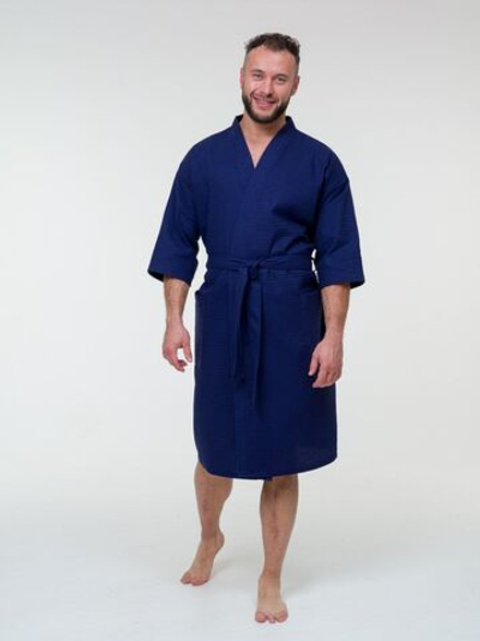 Халат для бани вафельный темно-синий 48-50