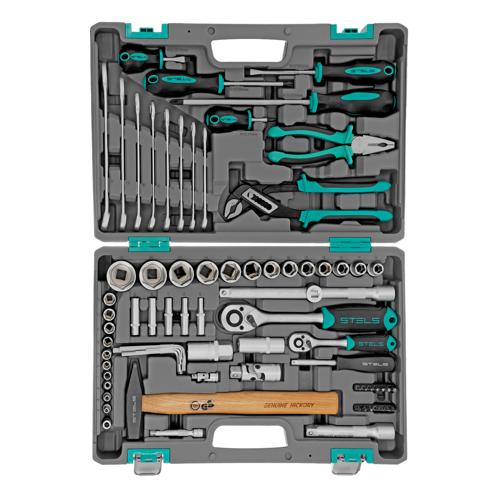 Набор инструментов, 1/2", 1/4", CrV, пластиковый кейс 76 предметов Stels