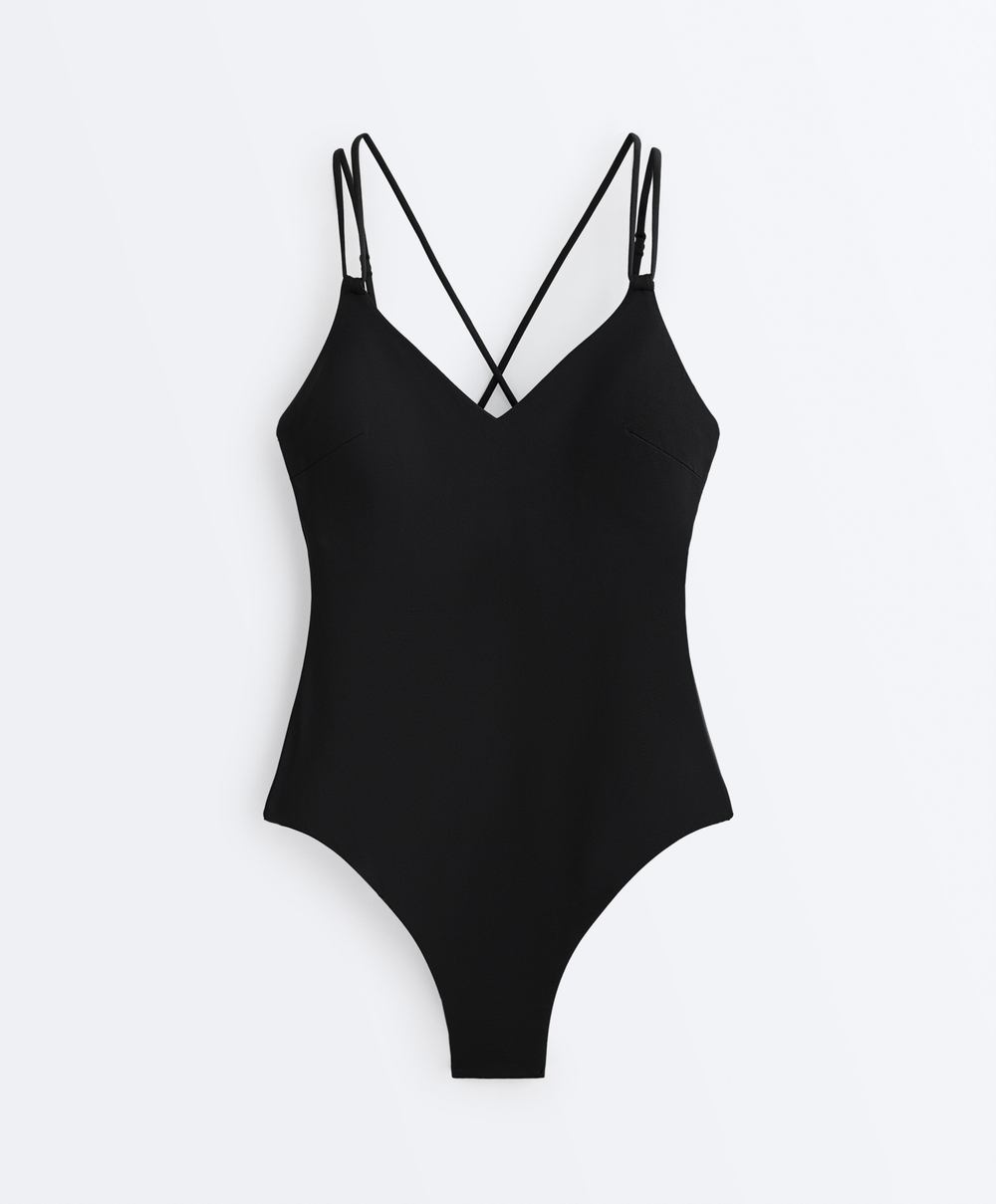 OYSHO Купальник с перекрещивающимися лямками, черный