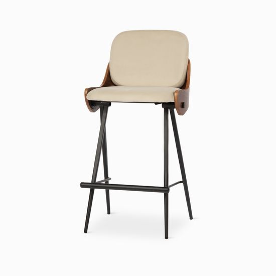 Полубарный стул Isla металлический черный каркас, сиденье ткань и дерево