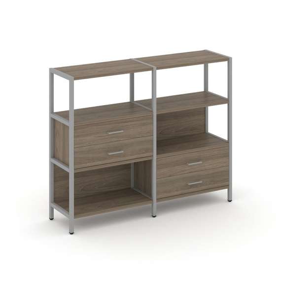 Shelf System Двухсекционный стеллаж трехярусный с ящиками SN.STM-323 Вяз Благородный/Металл Серый 15