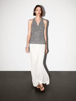 Massimo Dutti Трикотажный топ с драпировкой и меланжевым узором, натуральный, кремовый