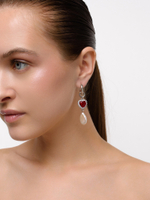 Серьги "Cross pearl red" Silver