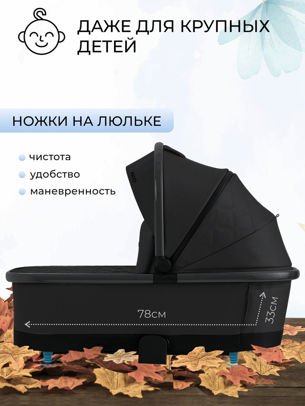 Коляска 4 в 1 Sweet Baby Ricci + автокресло Elegante Plus с базой i-Size ISOFIX DK780 Black