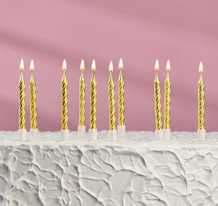 Набор свечей для торта, желтое золото, 5 см 10 шт