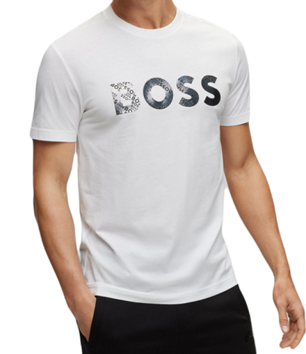 Мужская теннисная футболка BOSS Cotton-Jersey T-Shirt With Foil-Print Logo - white